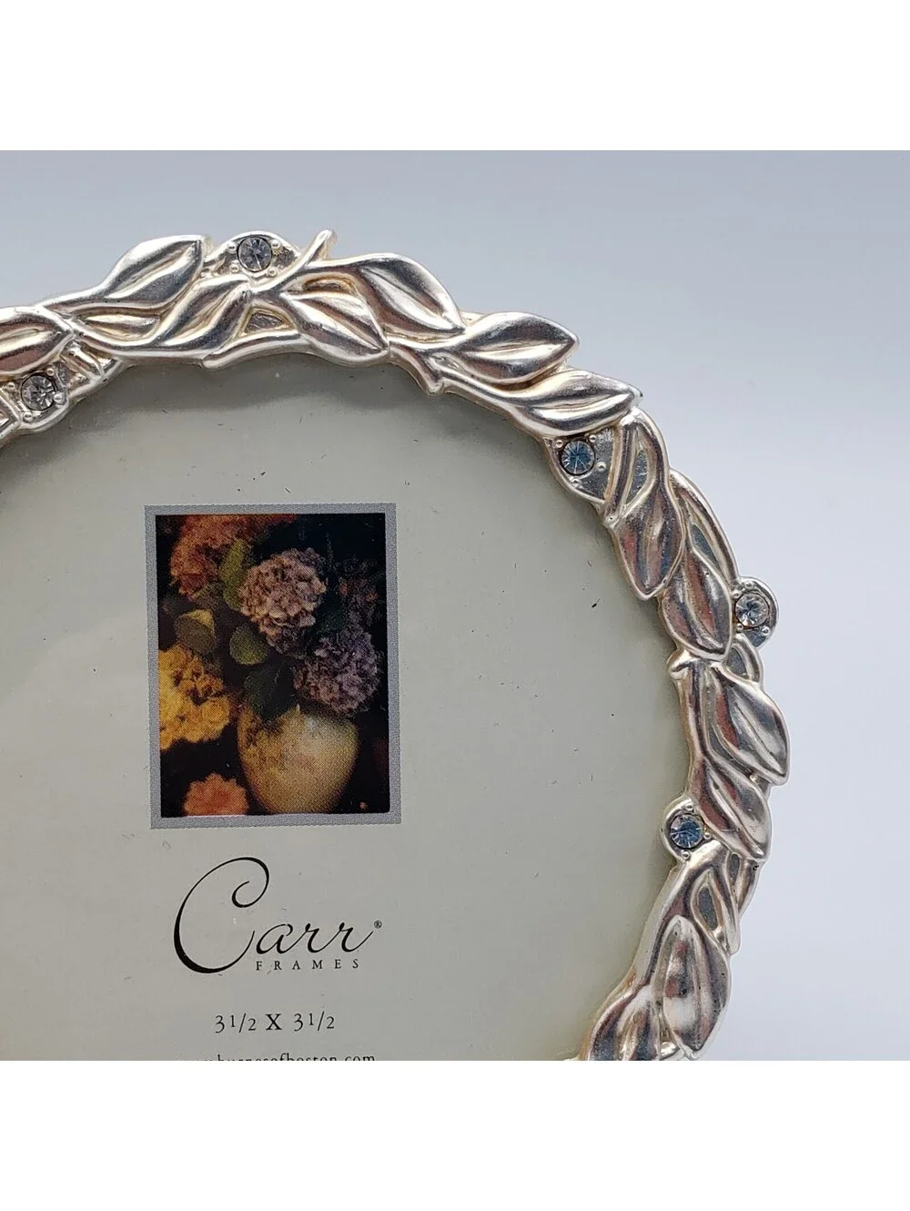 Carr Burnes of Boston Round Metal Frame Wreath Rhinestone Photo Easel